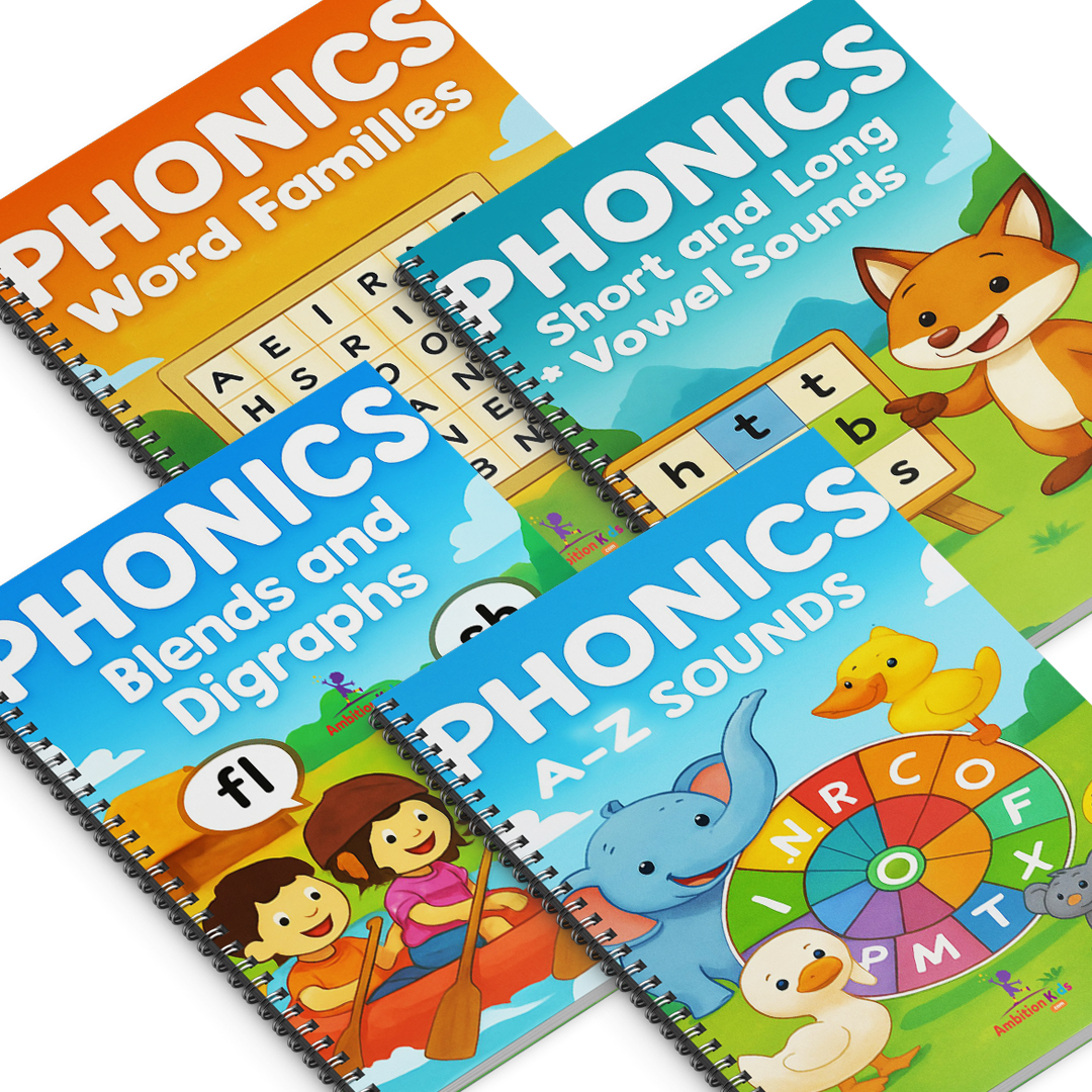 Phonics 4-Book Set – Vowels, A–Z Sounds, Blends & Word Families