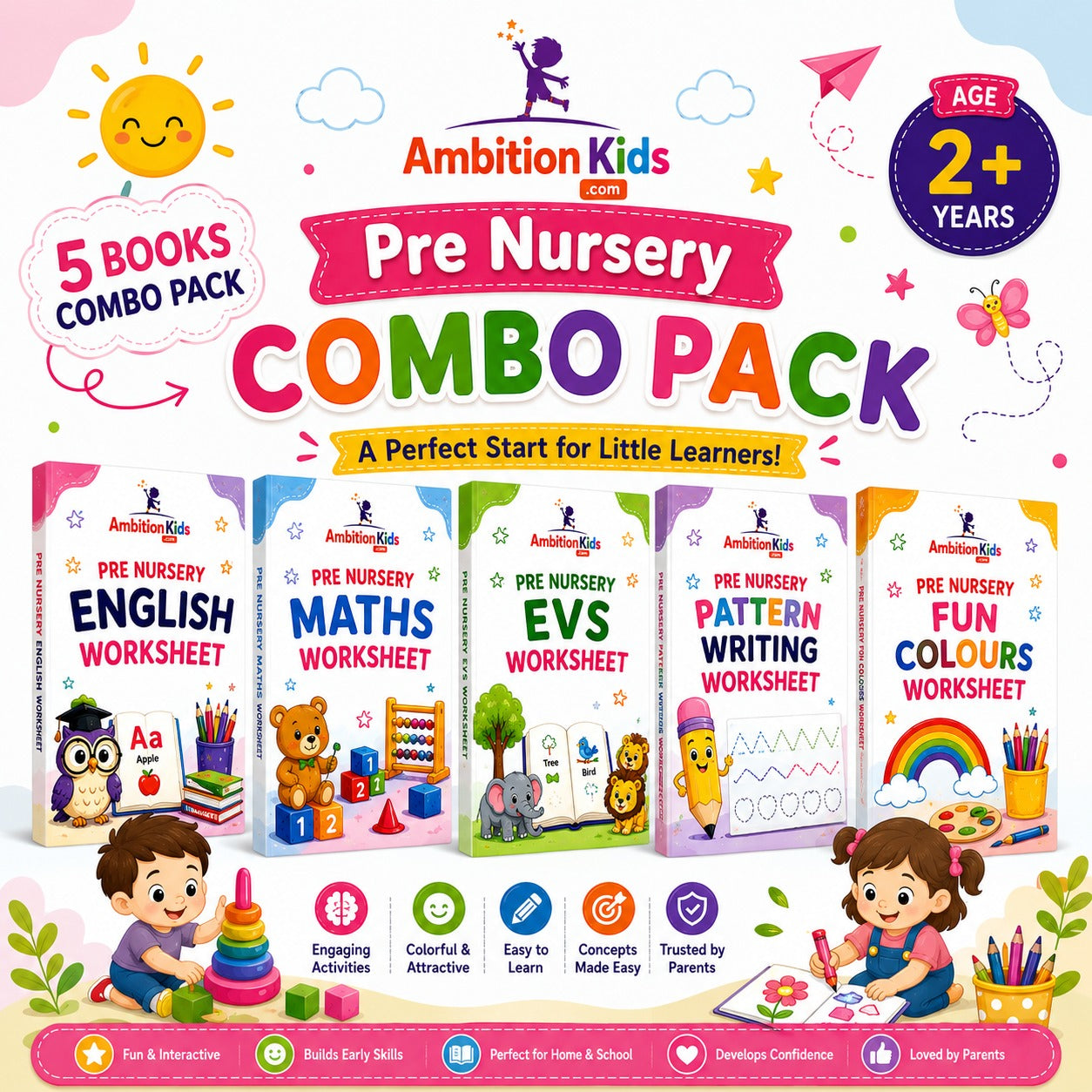 Preschool Loose Kids Worksheets For Nursery, LKG, & UKG | 1 Year Complete Fun Worksheets