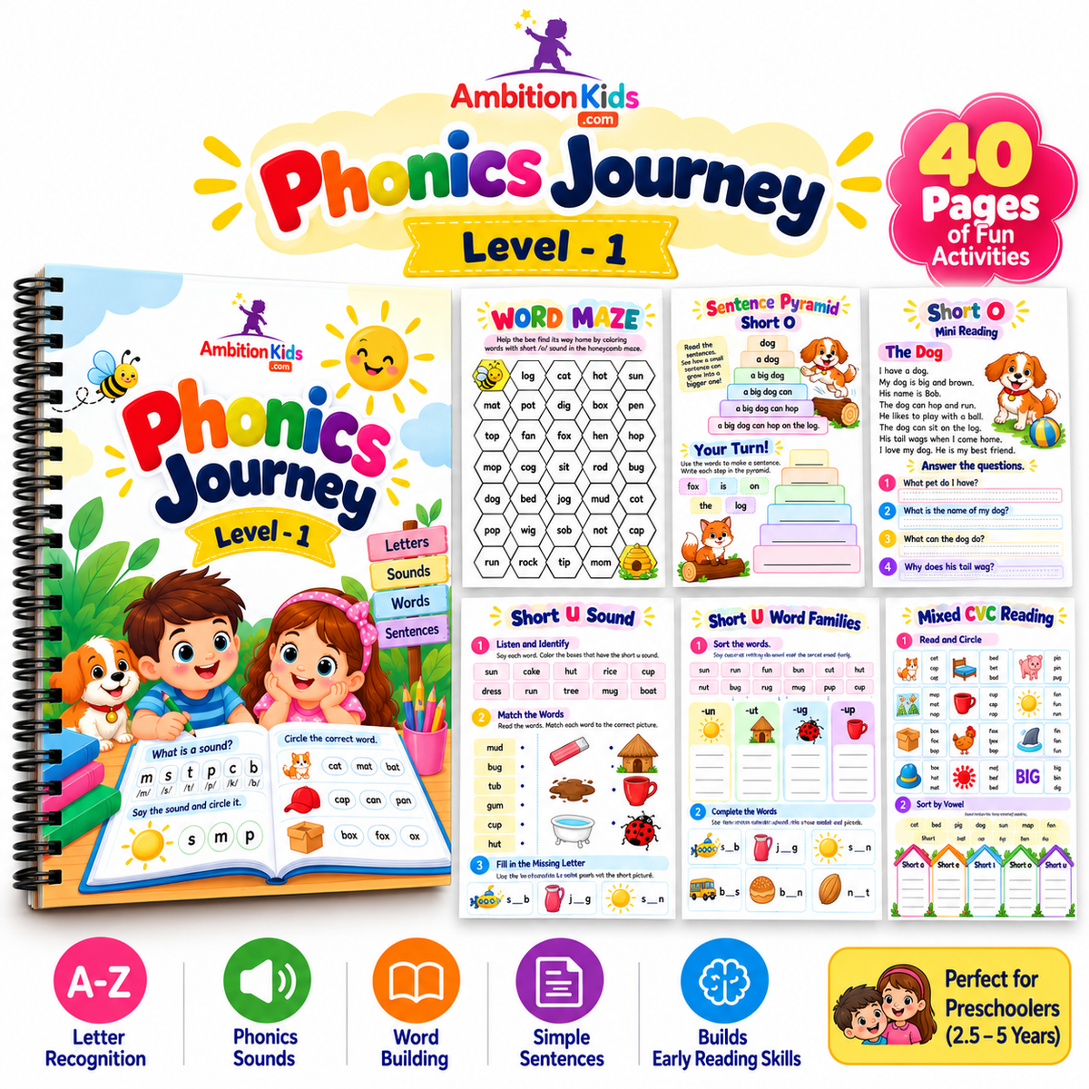 Phonics Worksheets for Preschool Kids (BUY LEVEL 1, GET LEVEL 2 FREE)