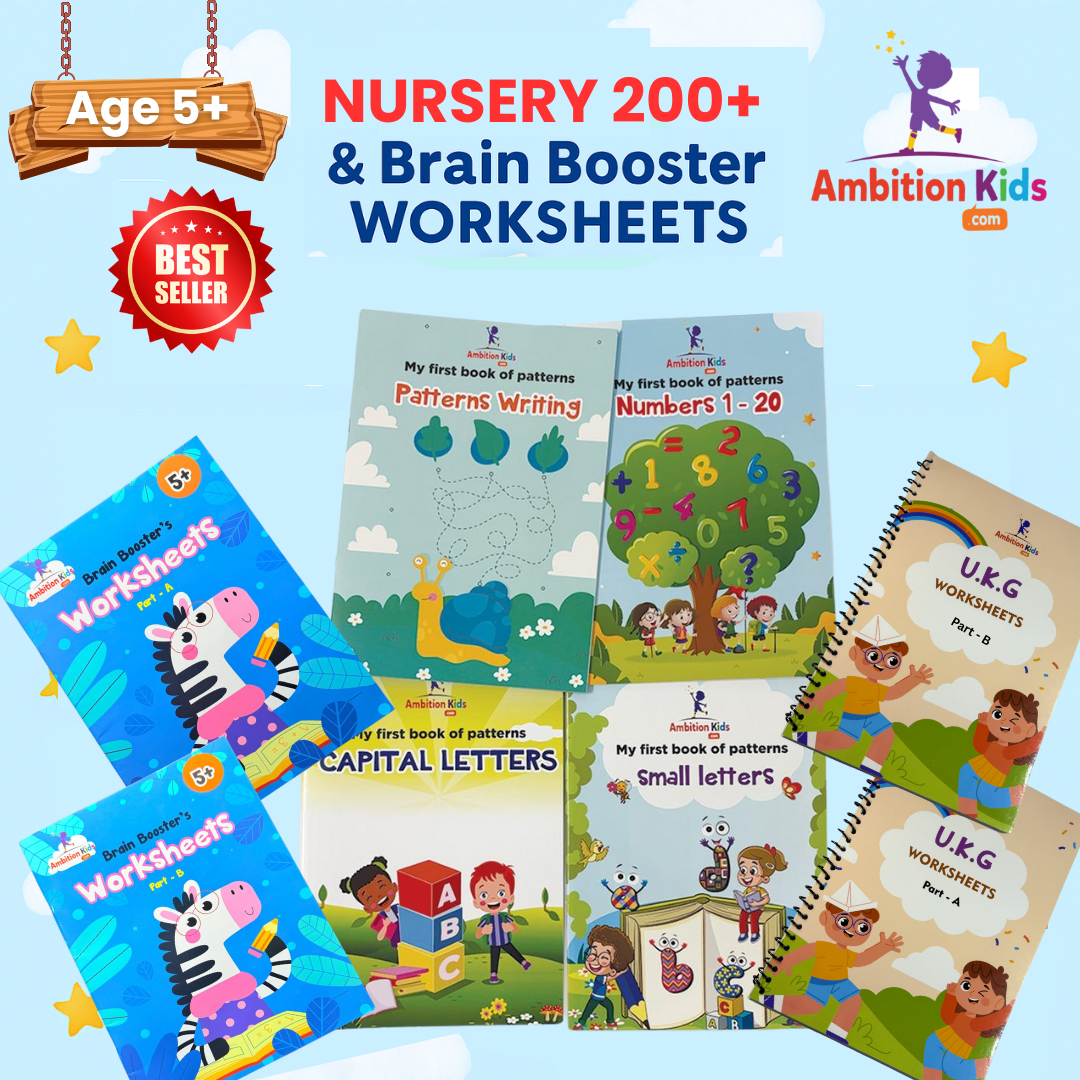 (Ages 5–7): UKG Set • Age 5+ Brain Booster & Pattern Writing | 3-in-1 Genius Learning Pack