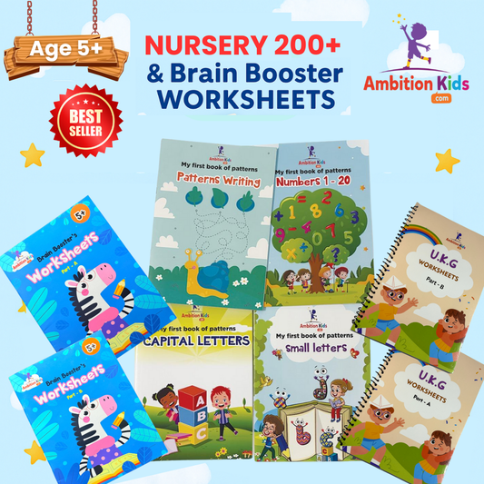 (Ages 5–7): UKG Set • Age 5+ Brain Booster & Pattern Writing | 3-in-1 Genius Learning Pack