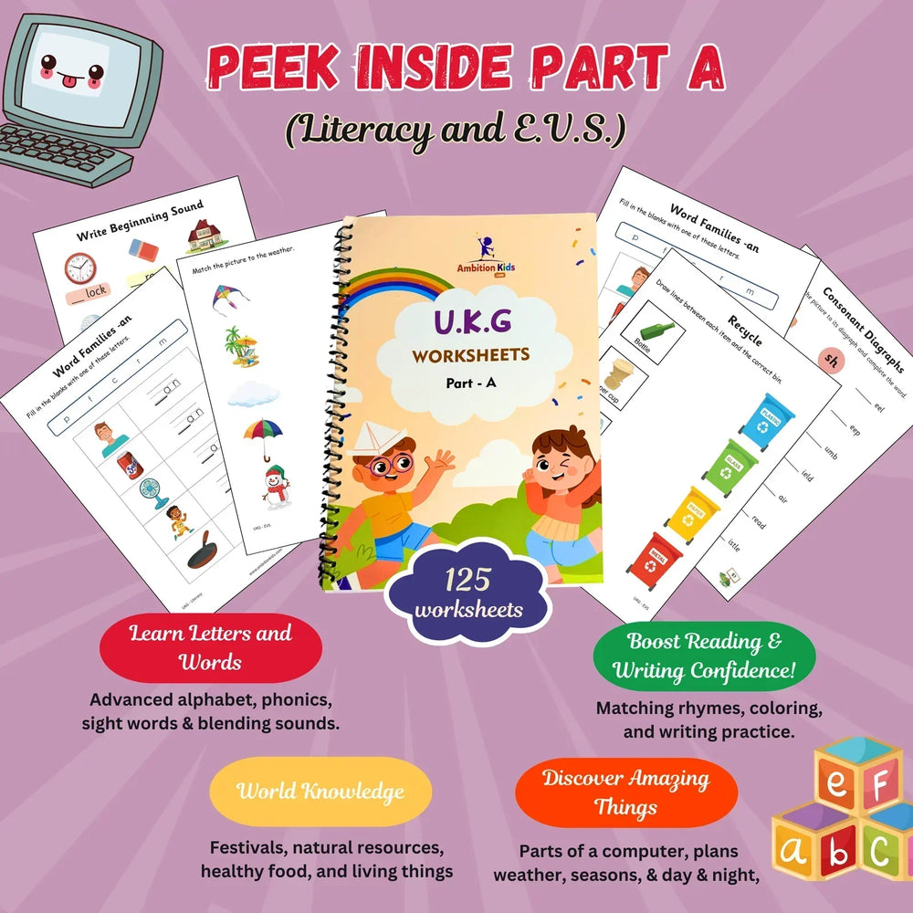UKG & Brain Booster Worksheets – 4-Book Set (Ages 5–7)