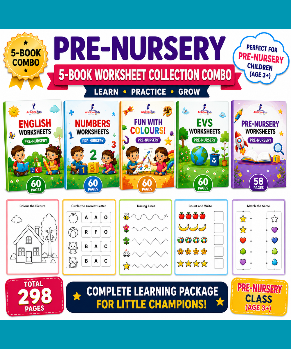 Pre-Nursery Printable  Worksheets | EVS + Math + English + Coloring + Pattern