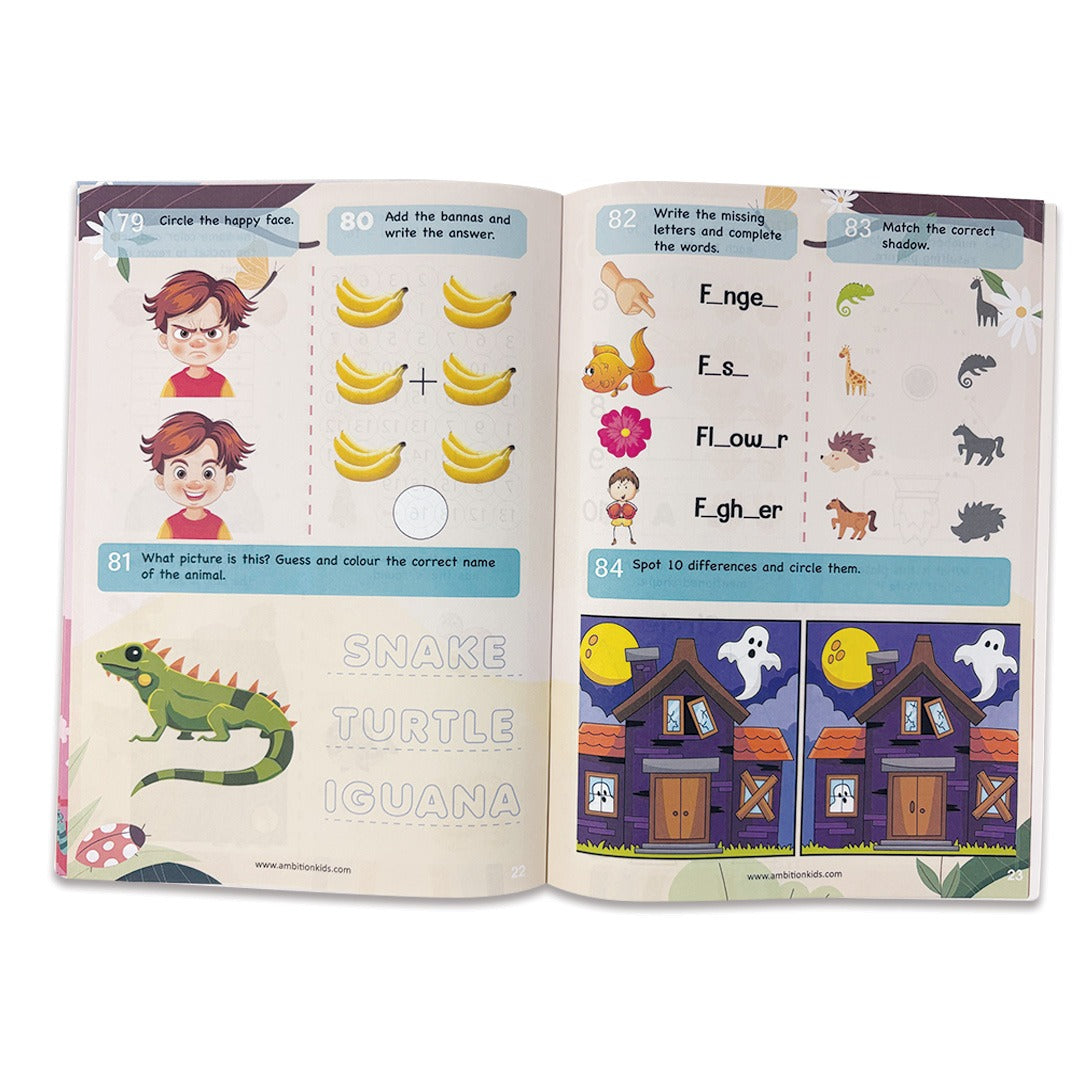 (Ages 5–7): UKG Set • Age 5+ Brain Booster & Pattern Writing | 3-in-1 Genius Learning Pack