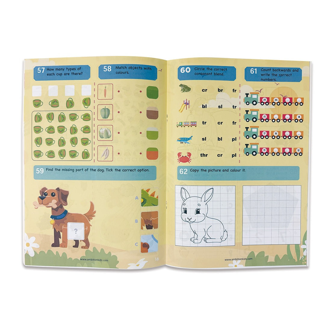 (Ages 5–7): UKG Set • Age 5+ Brain Booster & Pattern Writing | 3-in-1 Genius Learning Pack