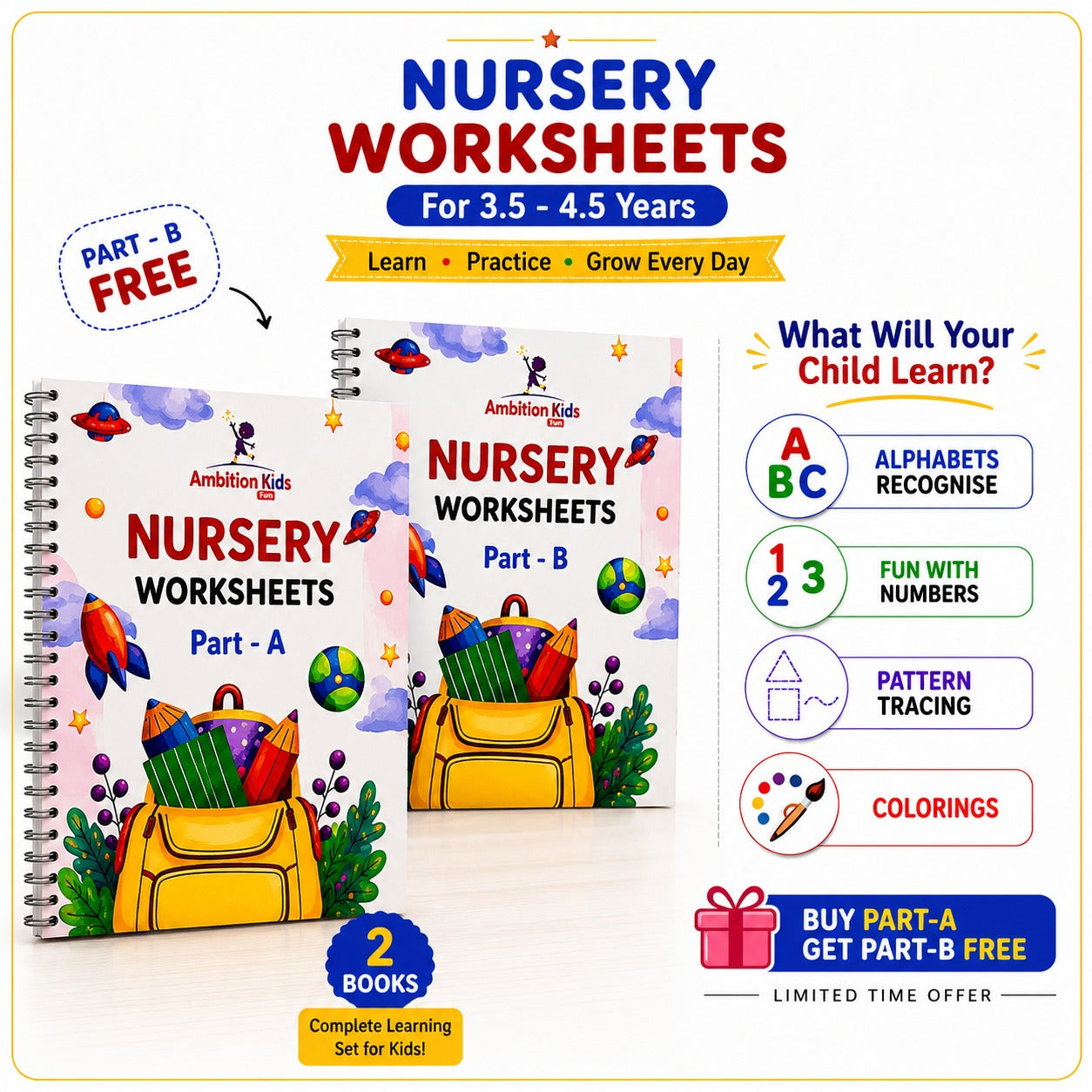 Preschool Worksheets For Nursery, LKG & UKG Kids | Buy Part-A Get Part-B FREE 🎉