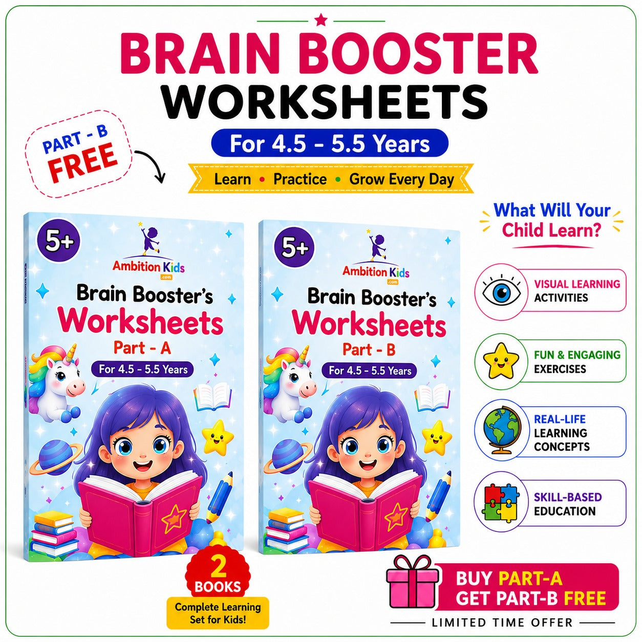 Age 4+ Brain Booster Worksheets (350+ Activities) - Buy 1 Get 1 Free