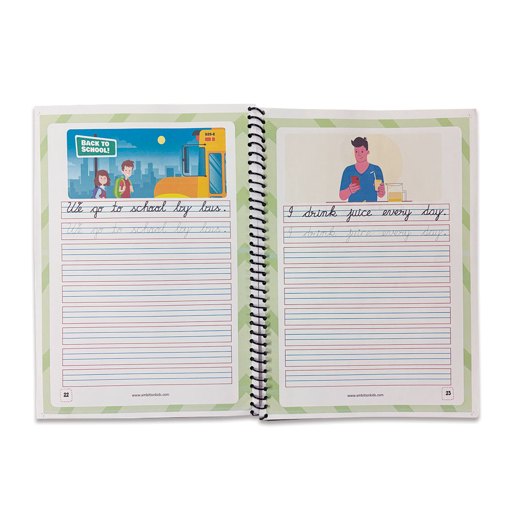 Cursive Writing Practice Book for Kids (Letters, Words & Sentences) - Ambition Kids