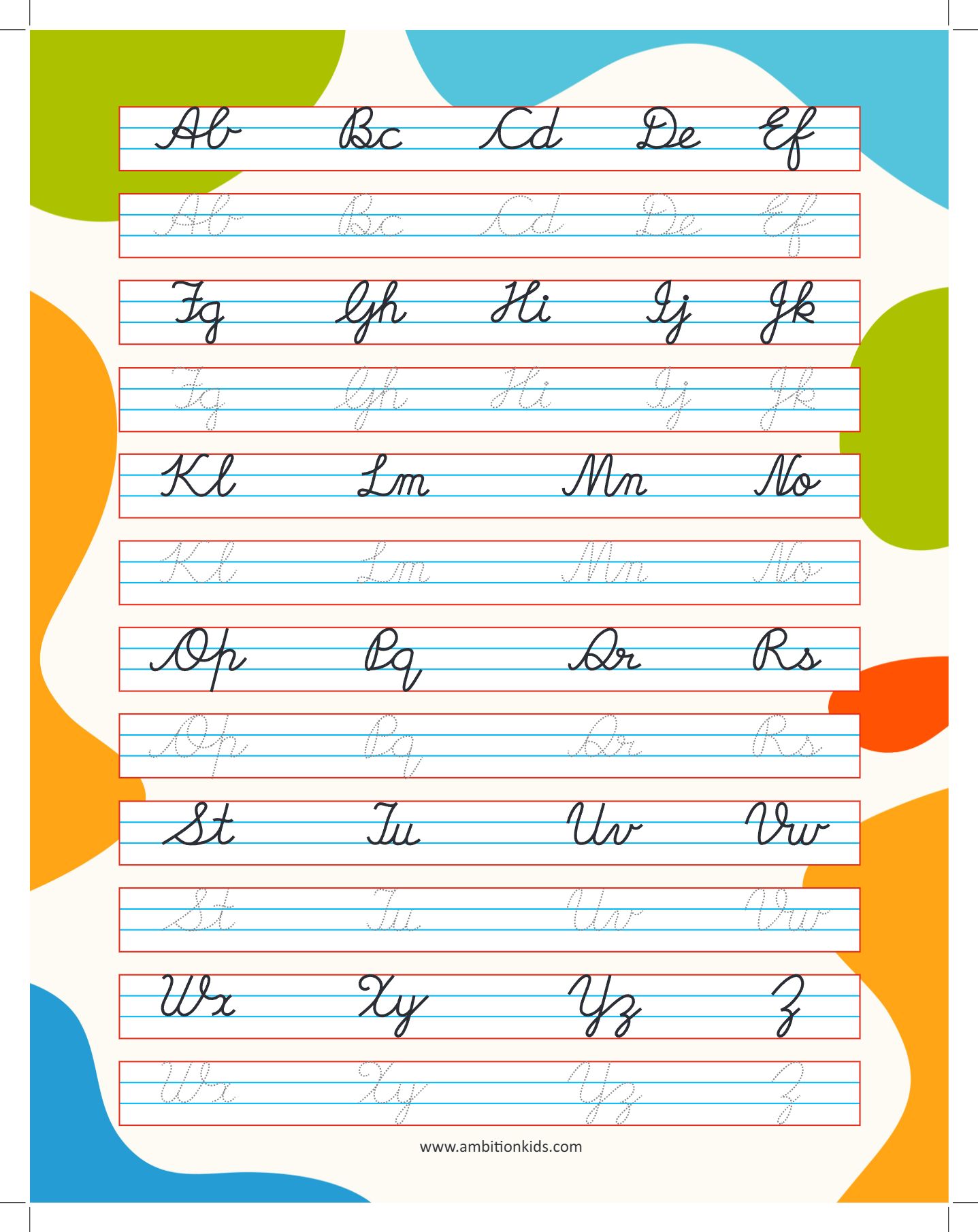 Capital & Small Letters Cursive Writing Ambition Kids Practice Book