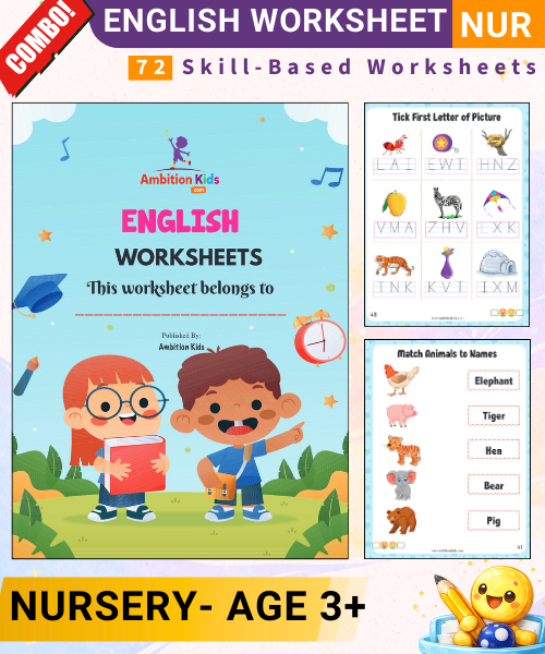 Nursery English Worksheets | 72 Skill-Based Language Sheets for Kids (Age 3+)