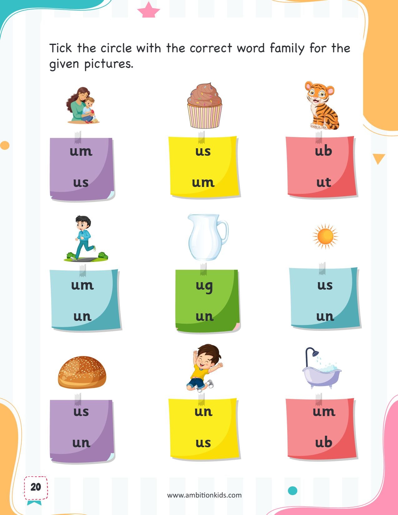 Short & Long Vowel Sounds Phonics Ambition Kids Worksheets for Kids Age 3–6 Years