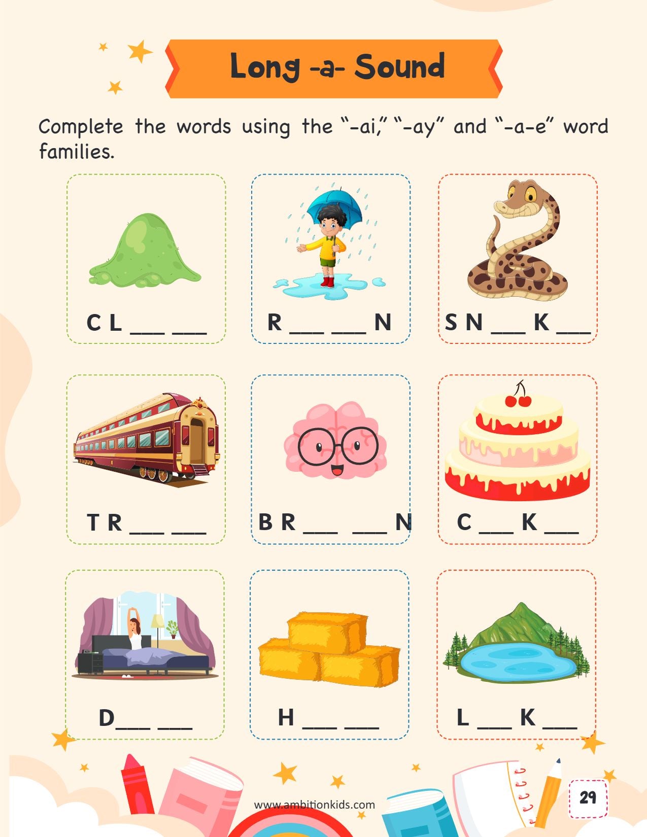 Short & Long Vowel Sounds Phonics Ambition Kids Worksheets for Kids Age 3–6 Years