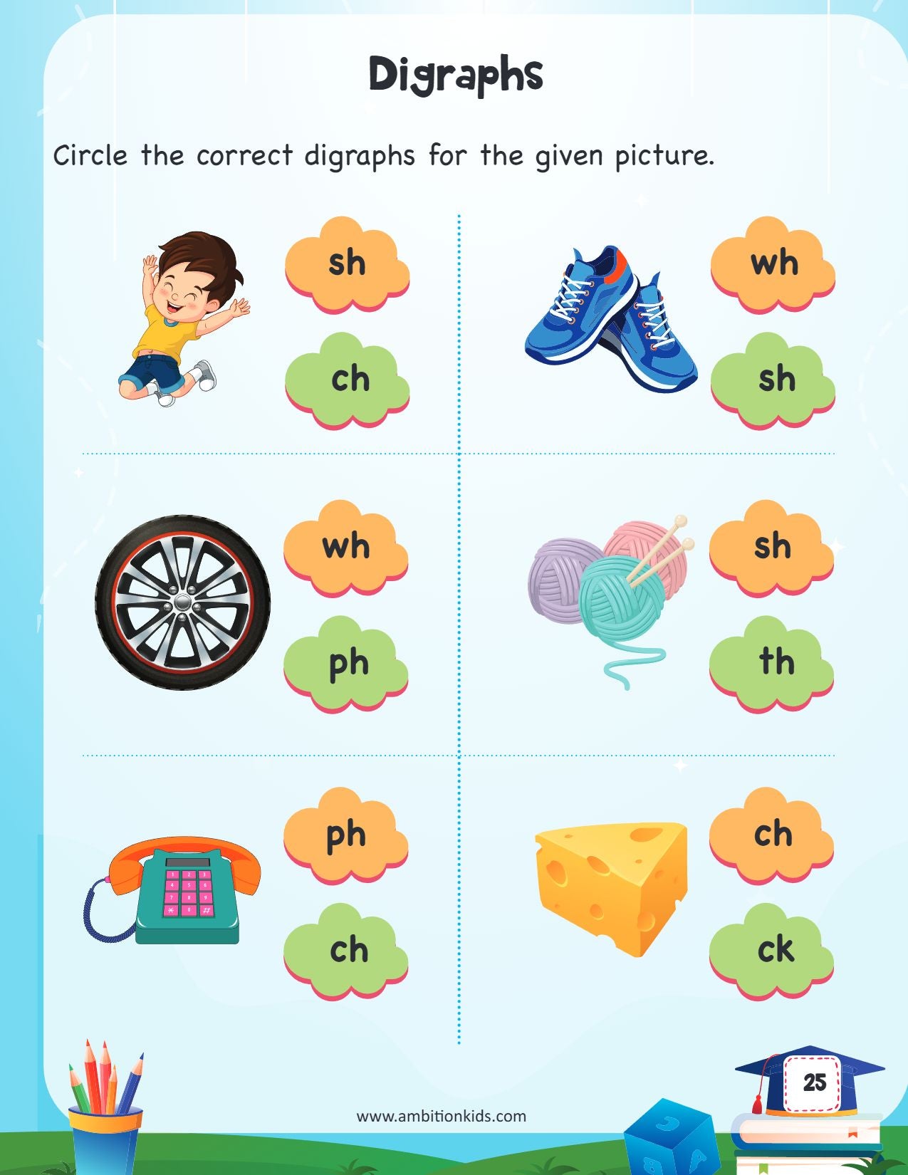 Blends & Digraphs Phonics  Ambition Kids Worksheets for Age 3–6 Years